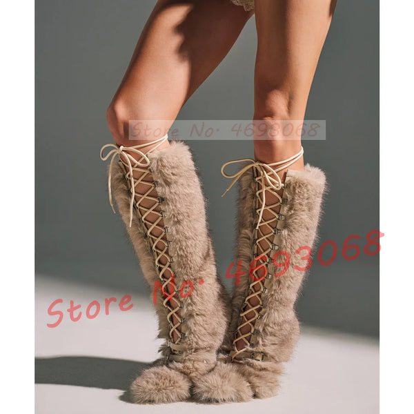 Chic Furry Front Tie Boots