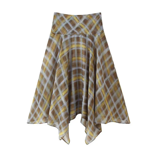 Adeline Asymmetric Plaid Skirt